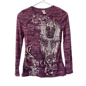 NIB Burnout Top Size Small Crewneck Rhinestone Embellished Angel Wing Tee Grunge